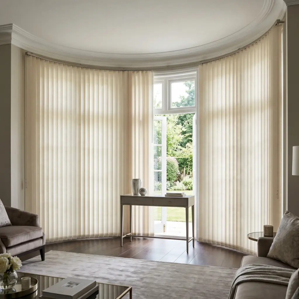 Advanced manufacturing techniques ensuring smooth louvre travel on a curved vertical blind track.