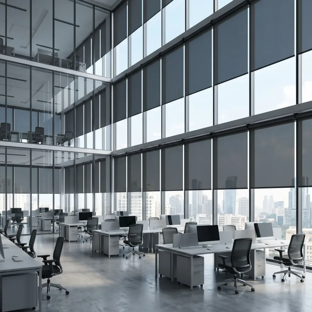 Durable commercial roller blinds tackling the demands of a busy office space