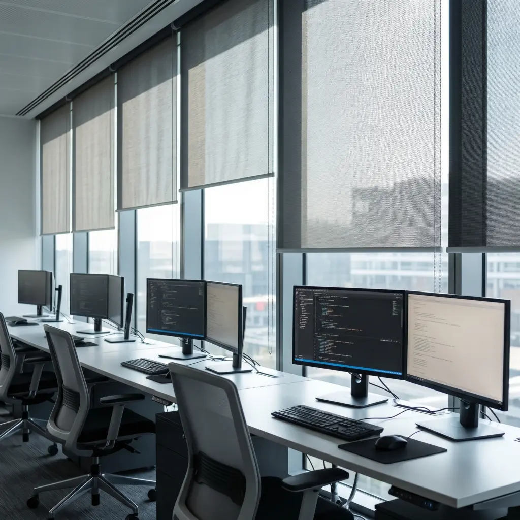 Specialized technical fabrics eliminating screen glare at office workstations