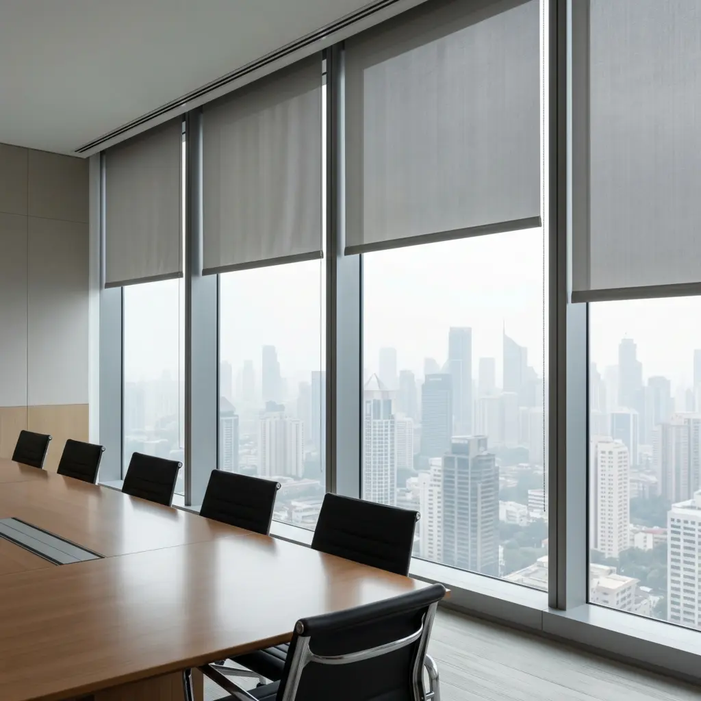 Certified flame resistant window blends in a high rise commercial structure