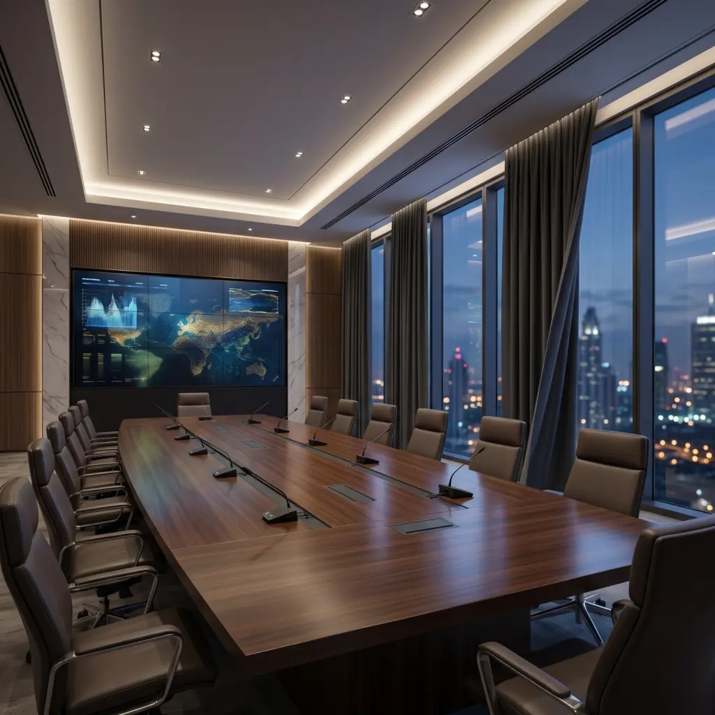 State of the art automated installations managing glare in a meeting room