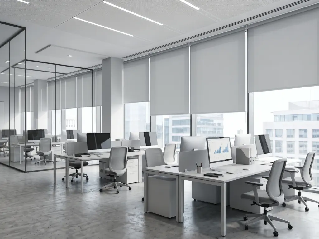 Streamlined commercial roller blinds in a modern business environment