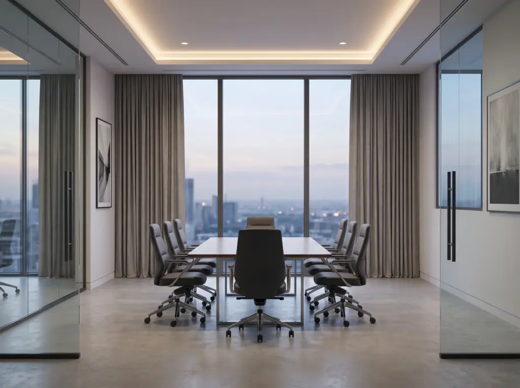 Safe and compliant fire retardant window fabrics in a public meeting area