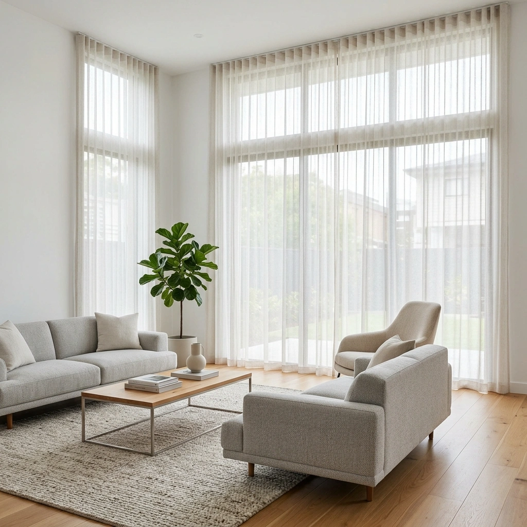 Airy living room with soft flowing sheer fabric for privacy