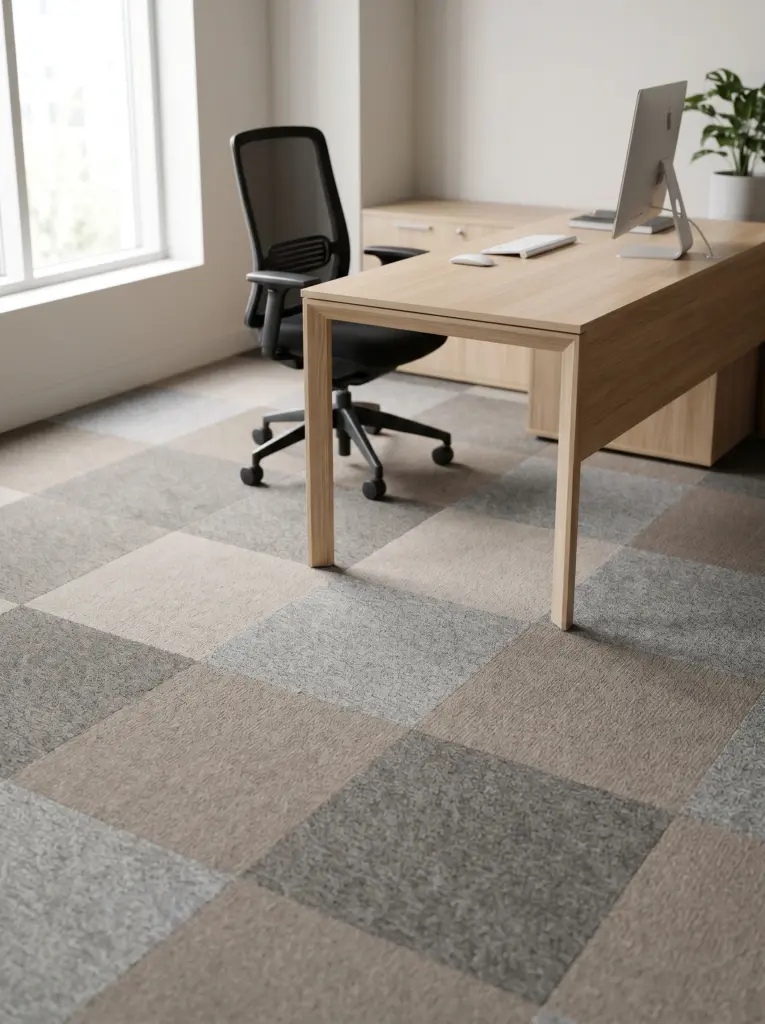 Resilient materials and precise layout planning for a compact corporate office.