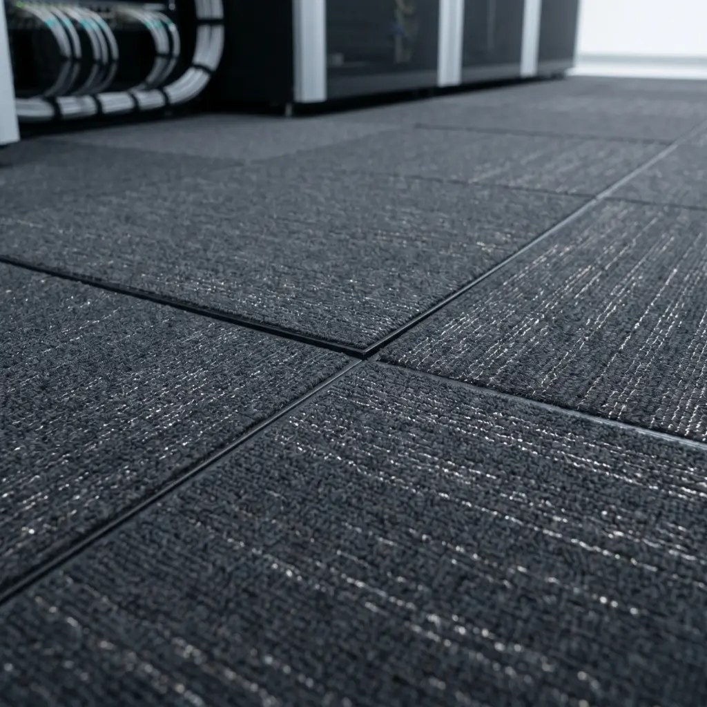 Advanced corporate flooring containing conductive elements to safely dissipate static electricity