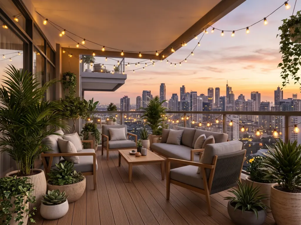 Beautiful outdoor terrace completed by our apartment renovation Dubai landscaping team.