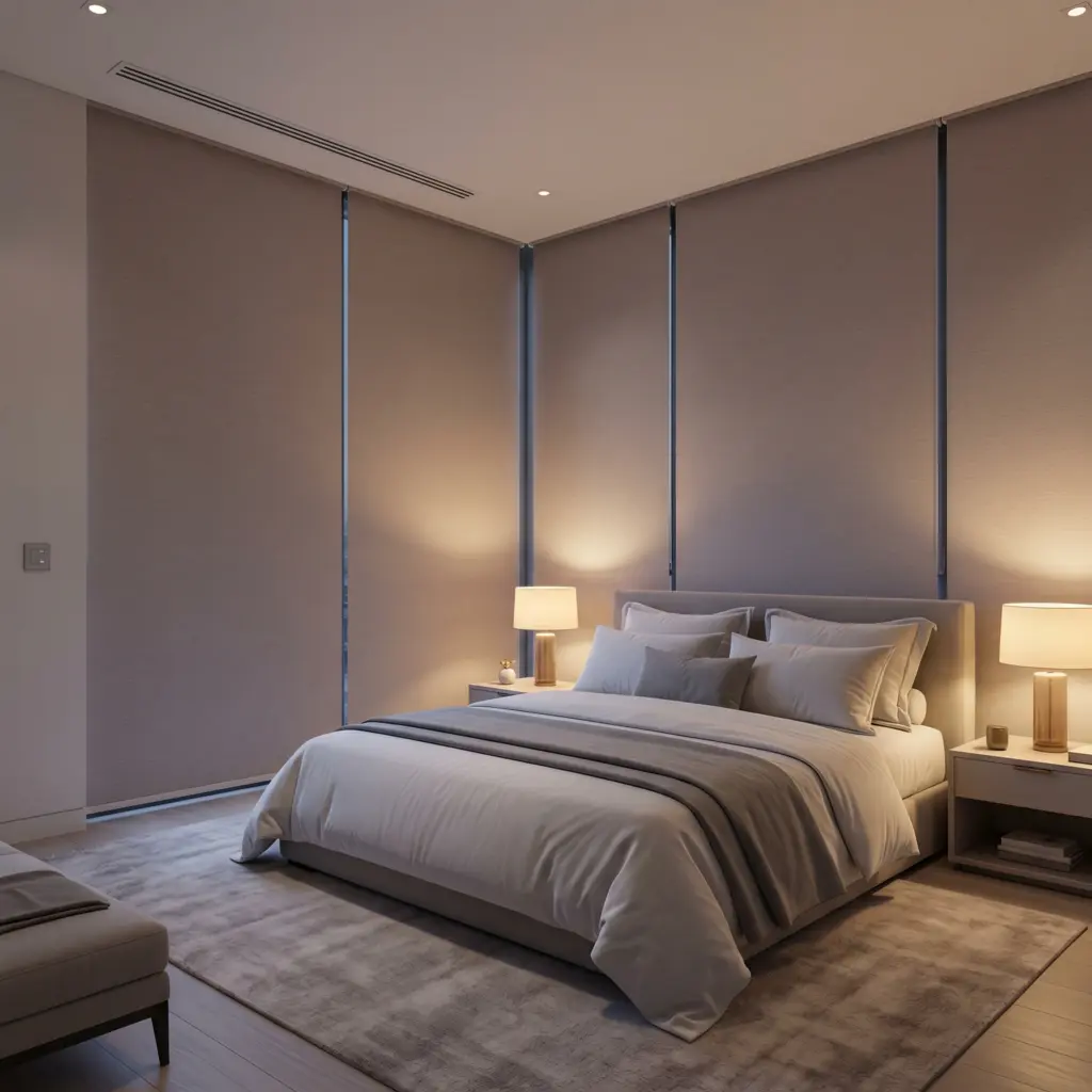 Premium opaque textiles shielding a personal bedroom sanctuary from urban streetlamps.