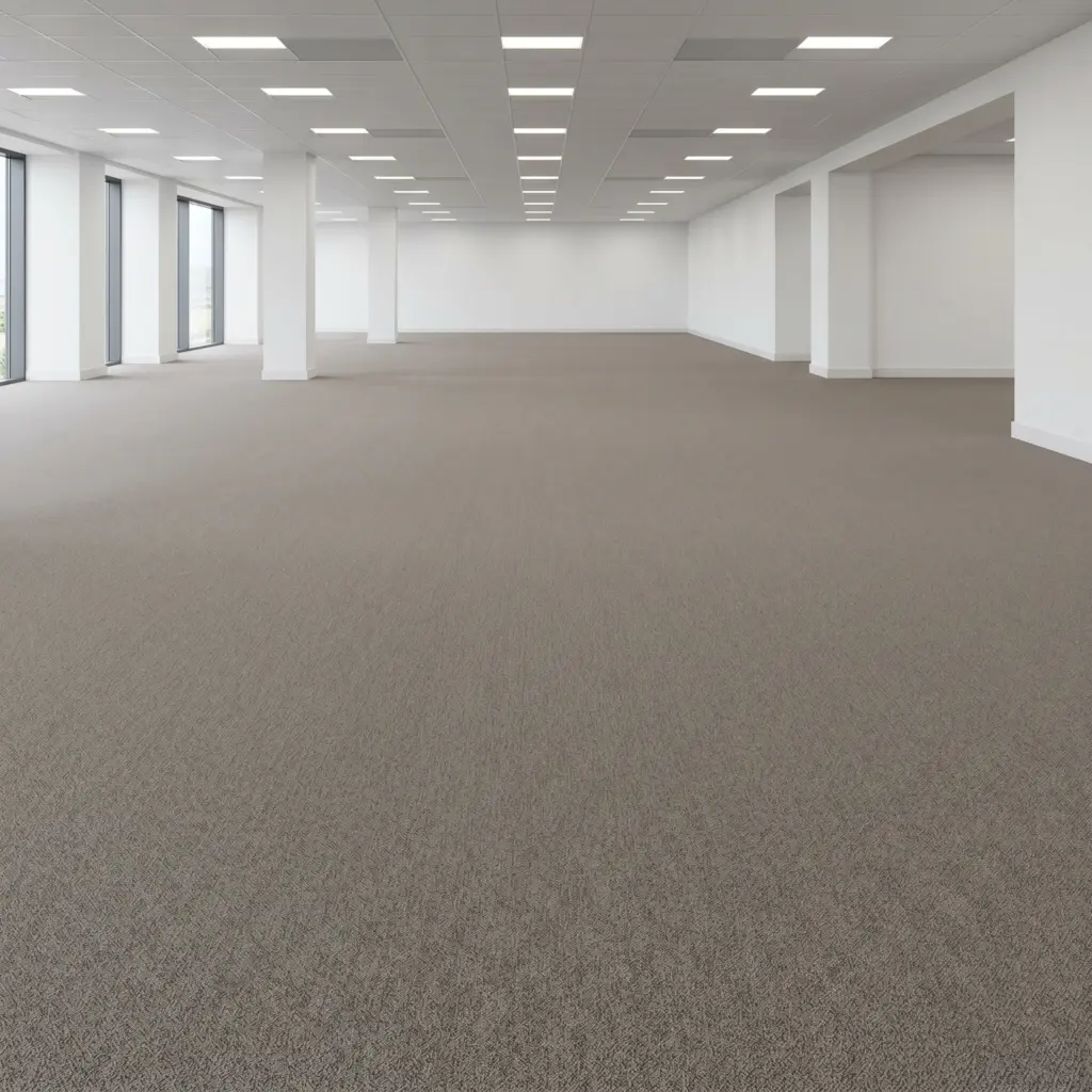 Commercial fit-out featuring specially treated carpet fibers that resist ignition and ensure safety