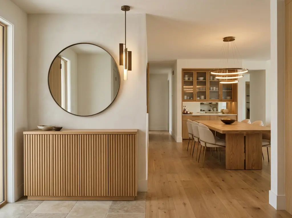 Harmonized interior hallway showing cohesive home furniture and architectural elements.