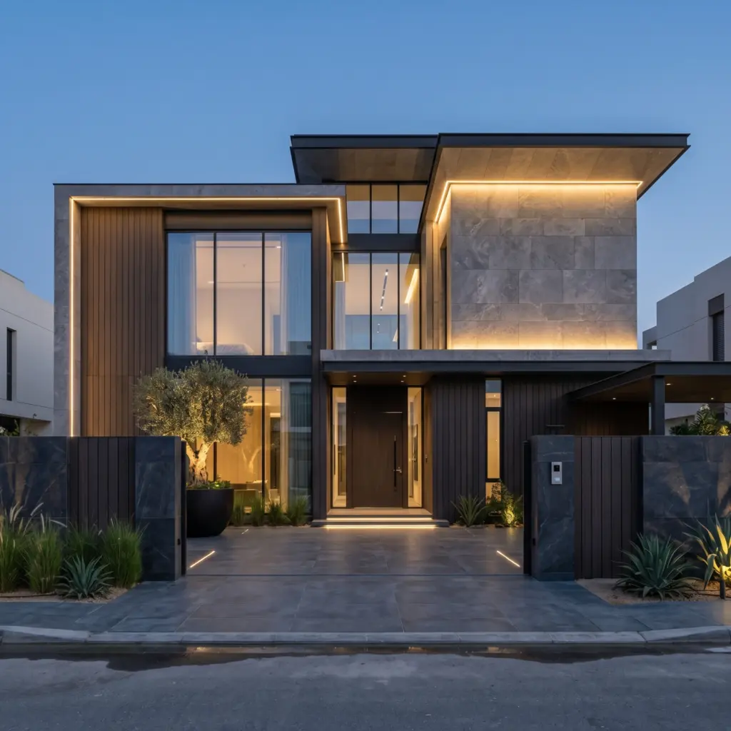 Redefined street presence of a high end property utilizing premium villa renovation Dubai services.