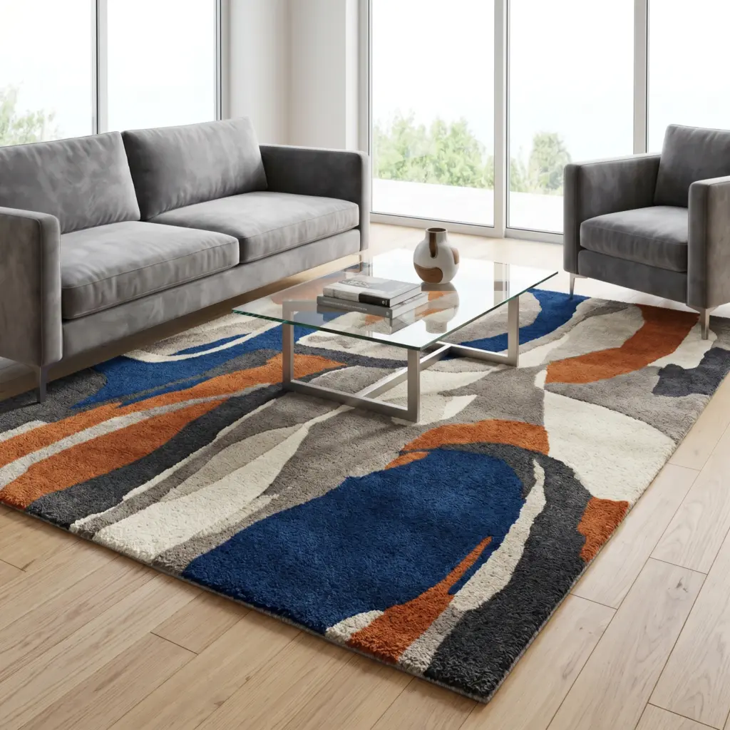 Custom color palettes and abstract visuals of contemporary hand tufted handmade rugs Dubai.