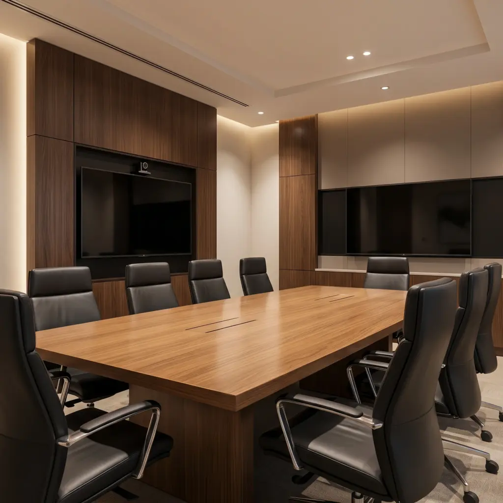 A modern boardroom designed to inspire productivity, highlighting expert property renovation Dubai.