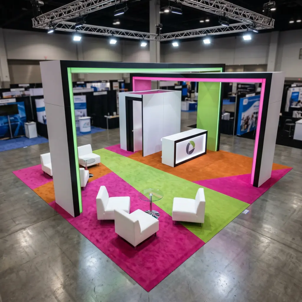 Striking pinks greens exibition carpet dubai