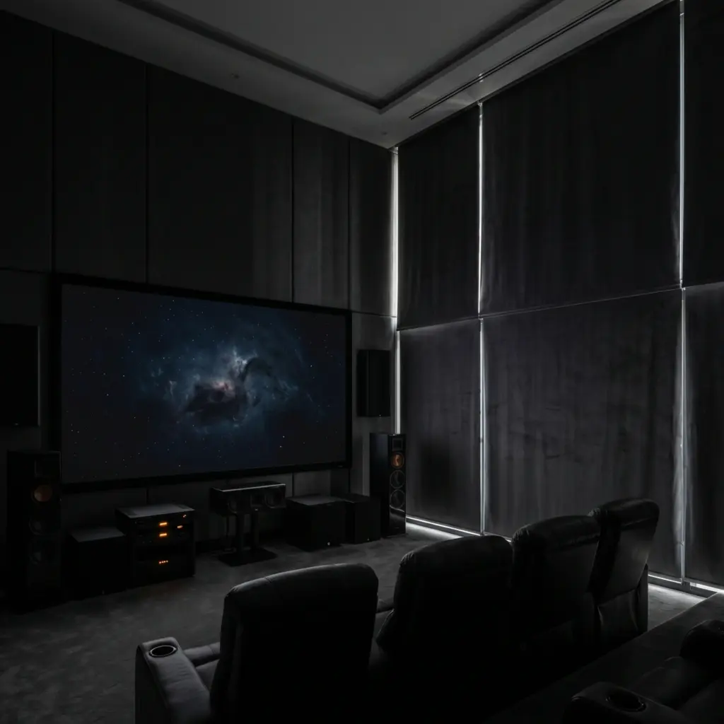 Heavy duty shields absorbing external light completely for an authentic theater experience.