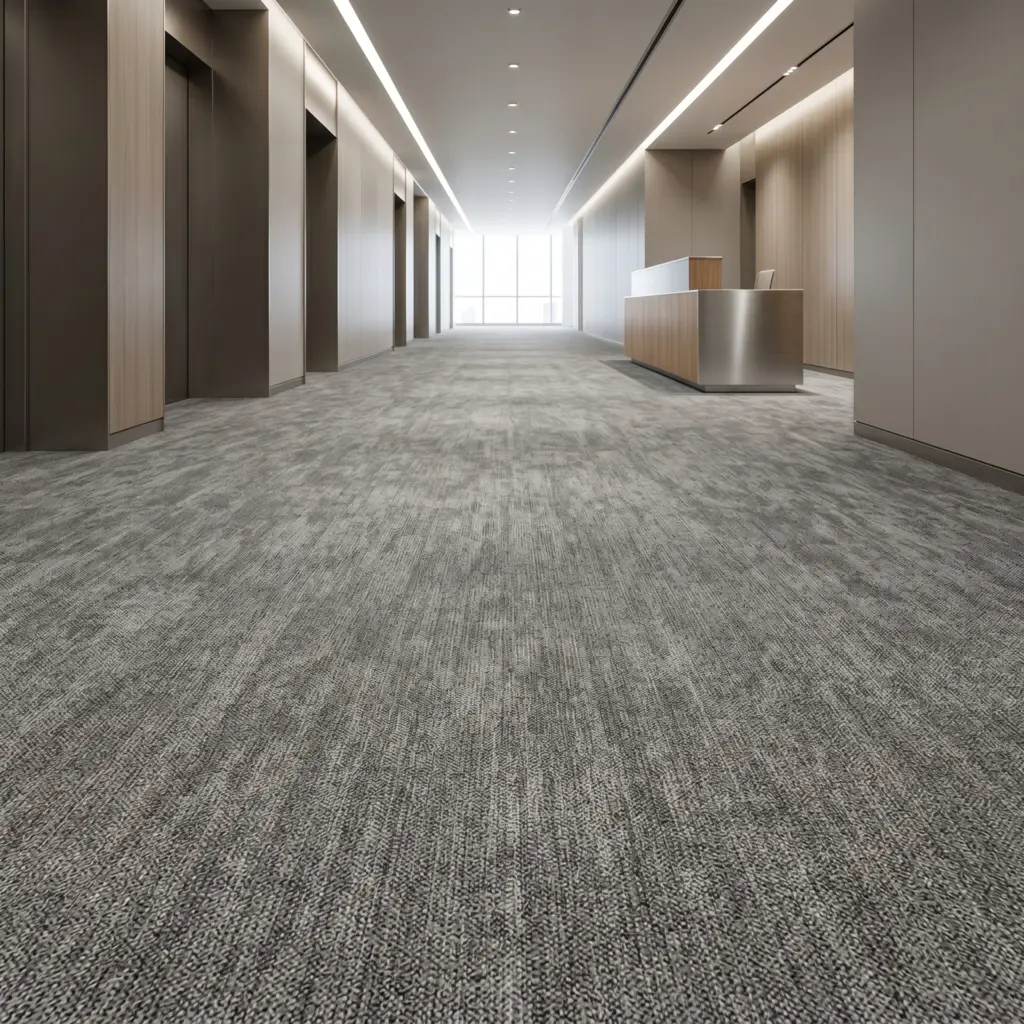 Ultra-durable commercial broadloom flooring that resists crushing and staining in busy entrances