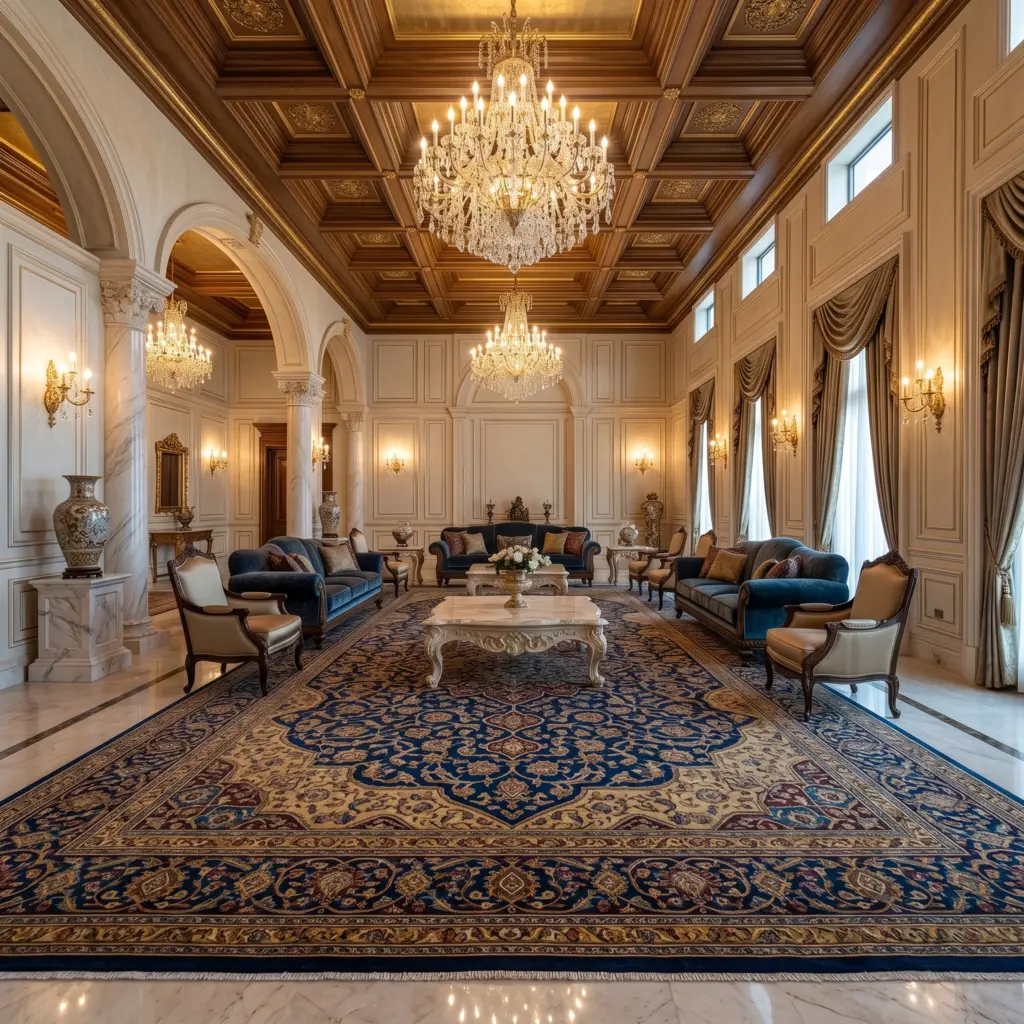 Fully customized weaving solutions and expansive custom rugs Dubai for grand local villas.