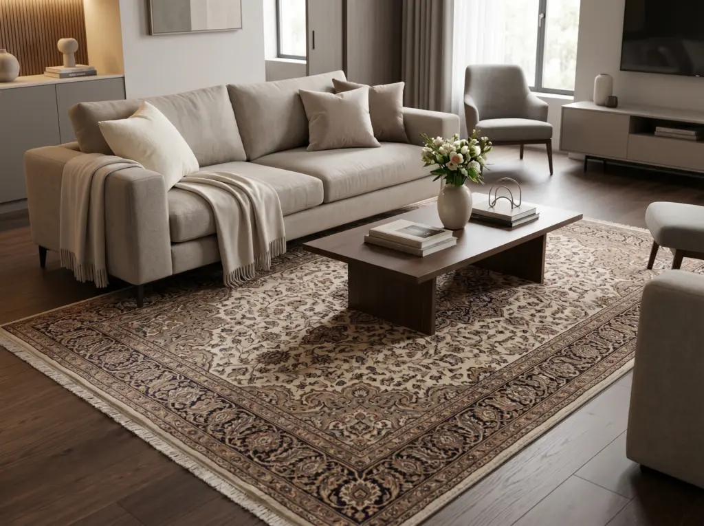handmade rugs Dubai elegant living room interior