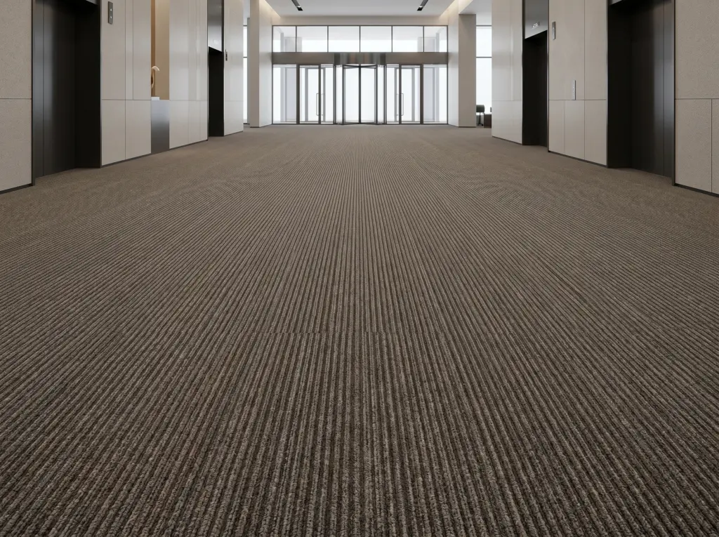 Rugged, industrial-strength broadloom flooring designed to survive constant foot traffic in lobbies