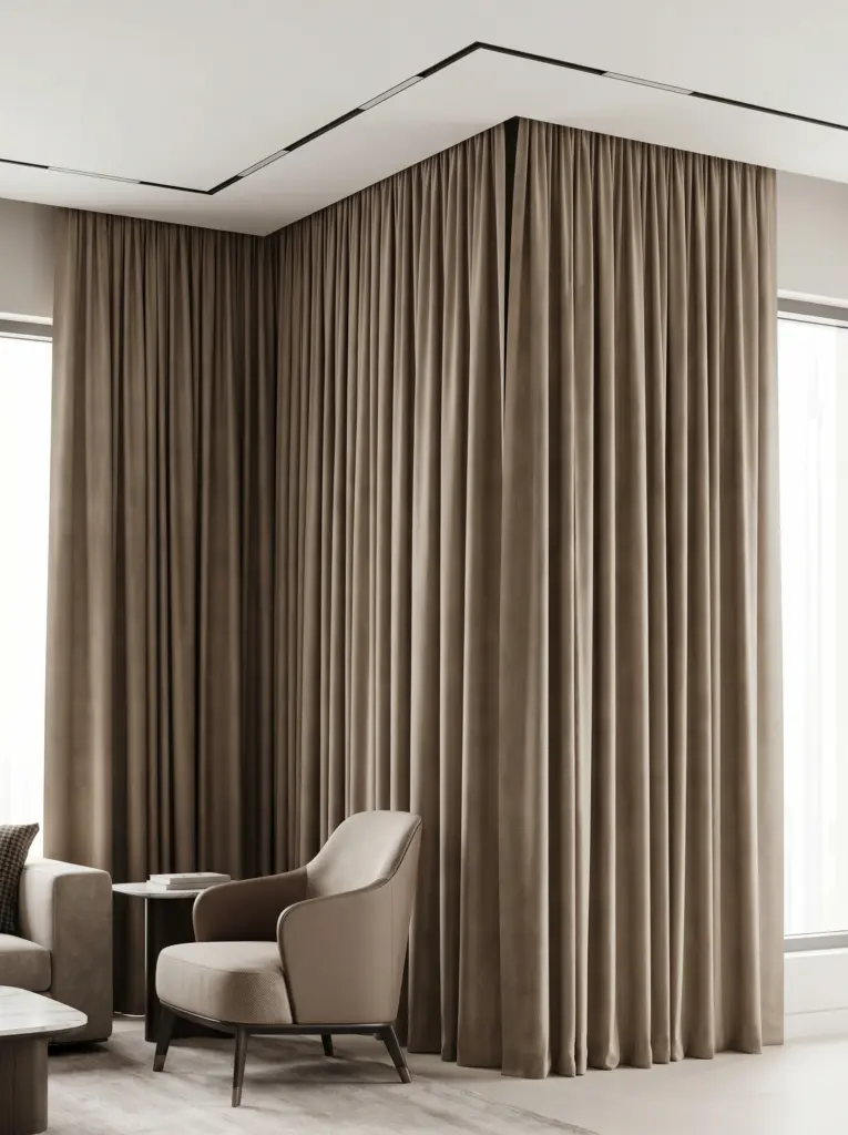 Elegant living room drapes and curtains Dubai installation