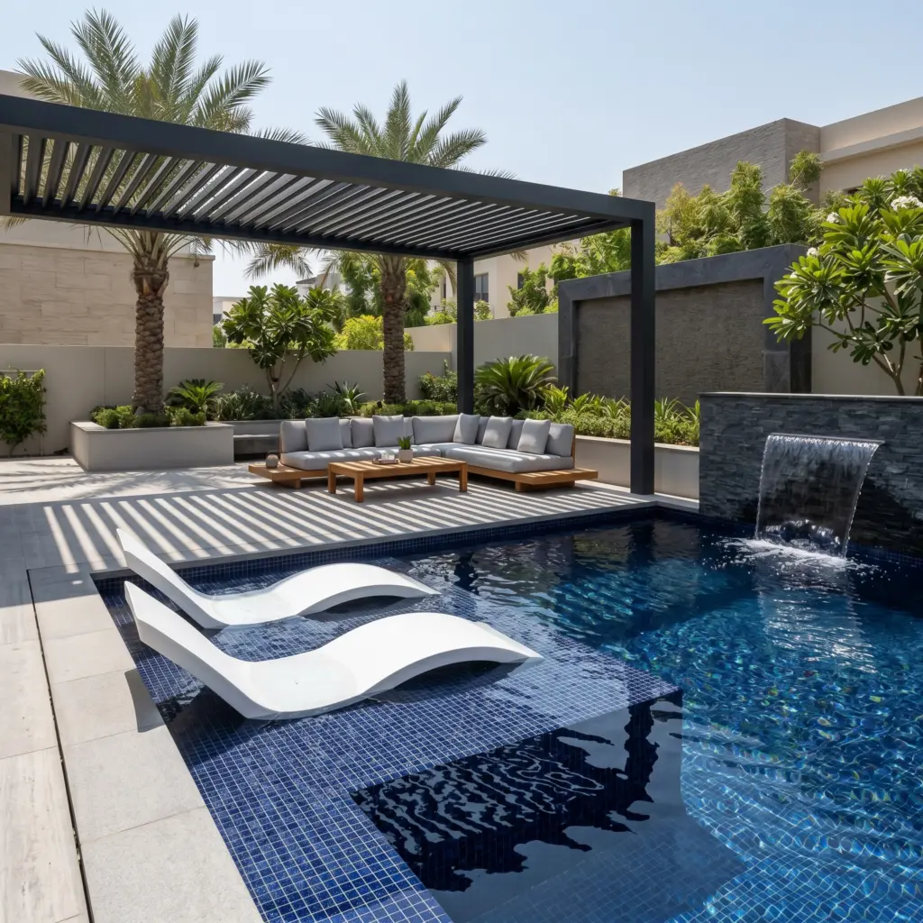 A temperature controlled swimming area representing elite villa renovation Dubai landscaping.