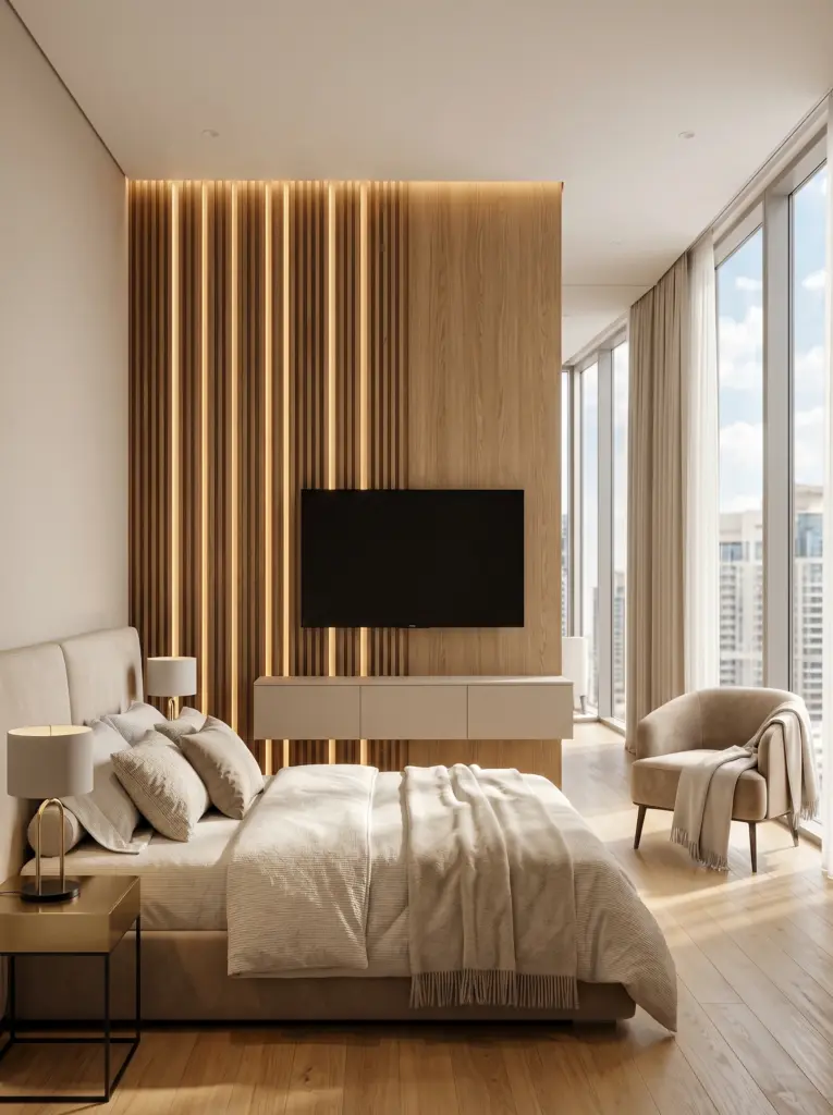 Elegant beige and cream bedding in a bespoke bedroom renovation Dubai