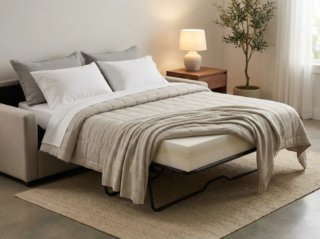 Modern dual purpose folding sleeper sofa bed.