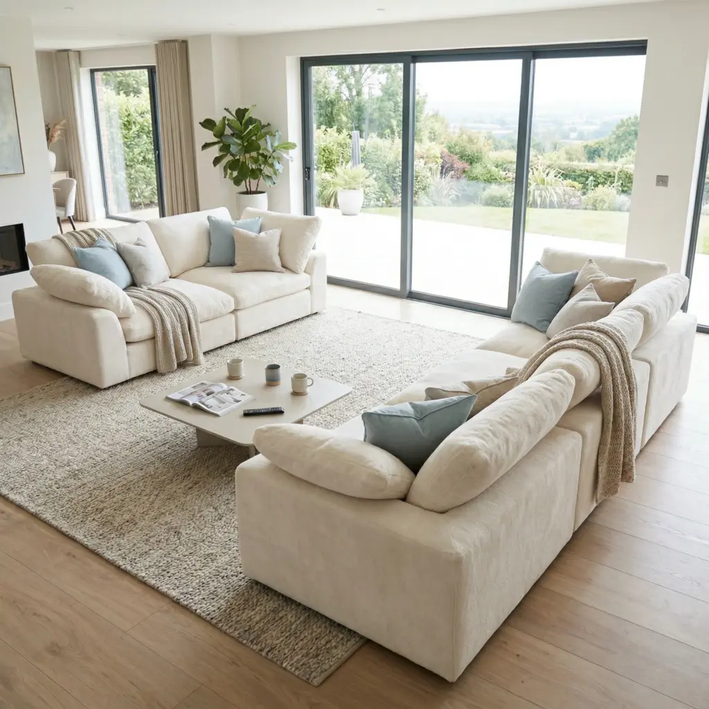Massive modular unit sectional corner sofa for relaxation.