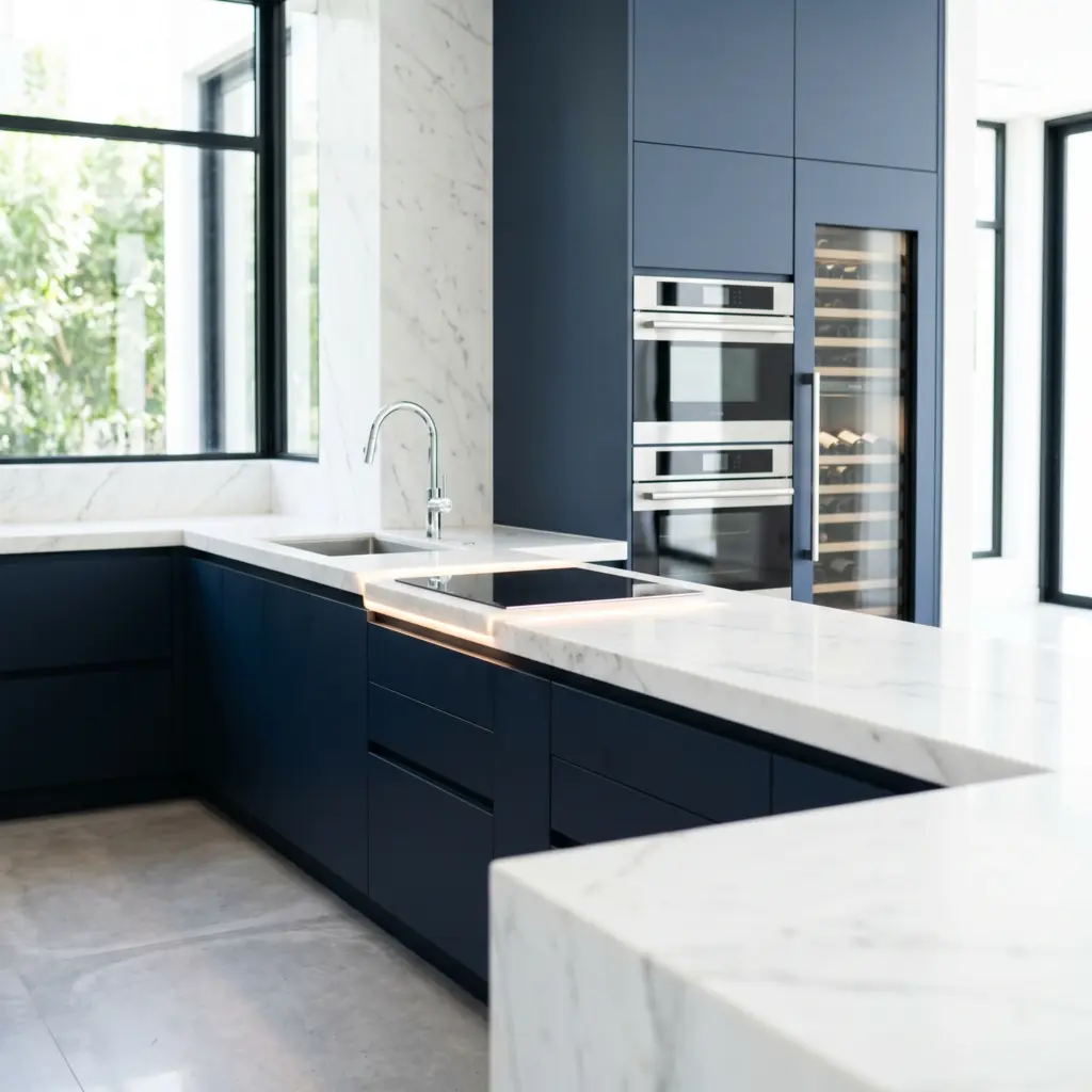 Highly functional and visually stunning kitchen designed by expert property renovation Dubai experts.