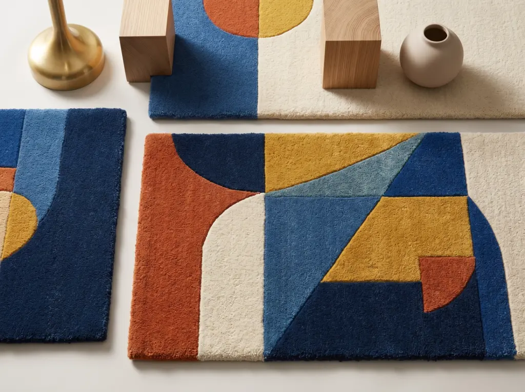 Bold shapes and clean abstract lines of contemporary handmade rugs Dubai.