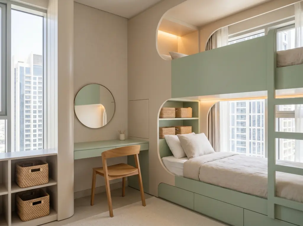 Creative study and sleep area in a kids bedroom renovation Dubai
