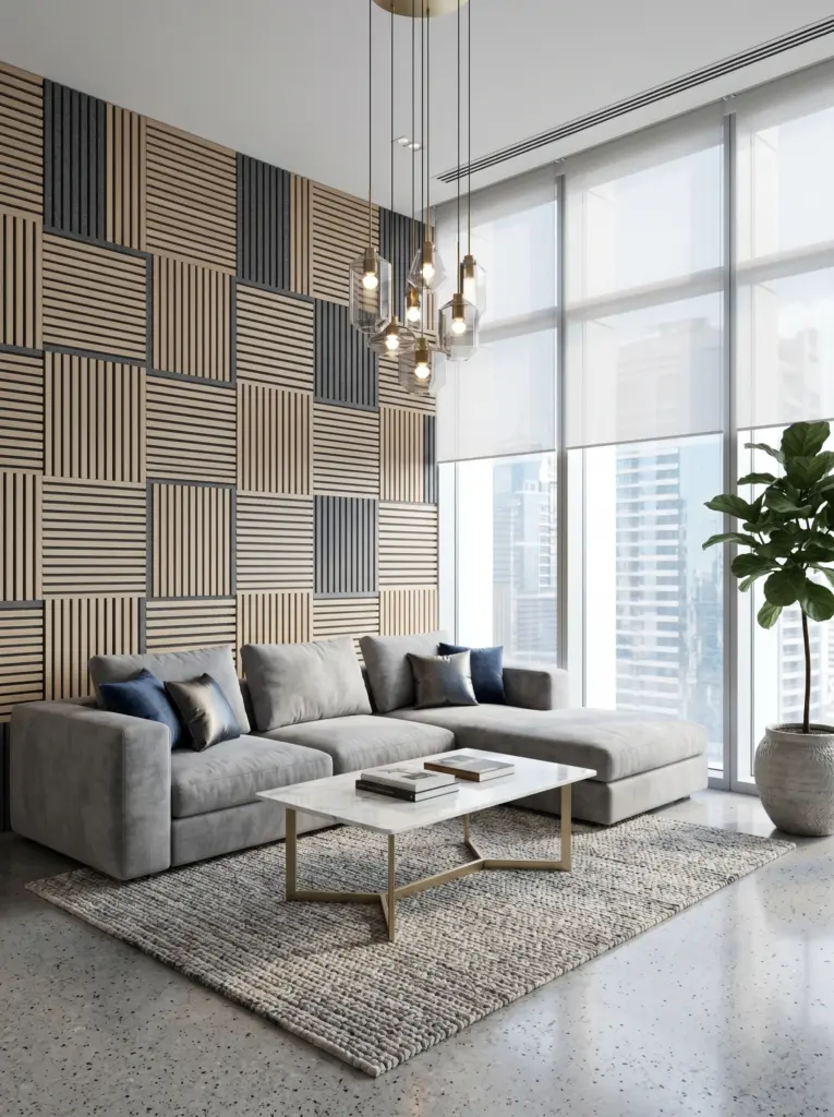 A sophisticated corporate lounge designed by expert office renovation Dubai contractors.