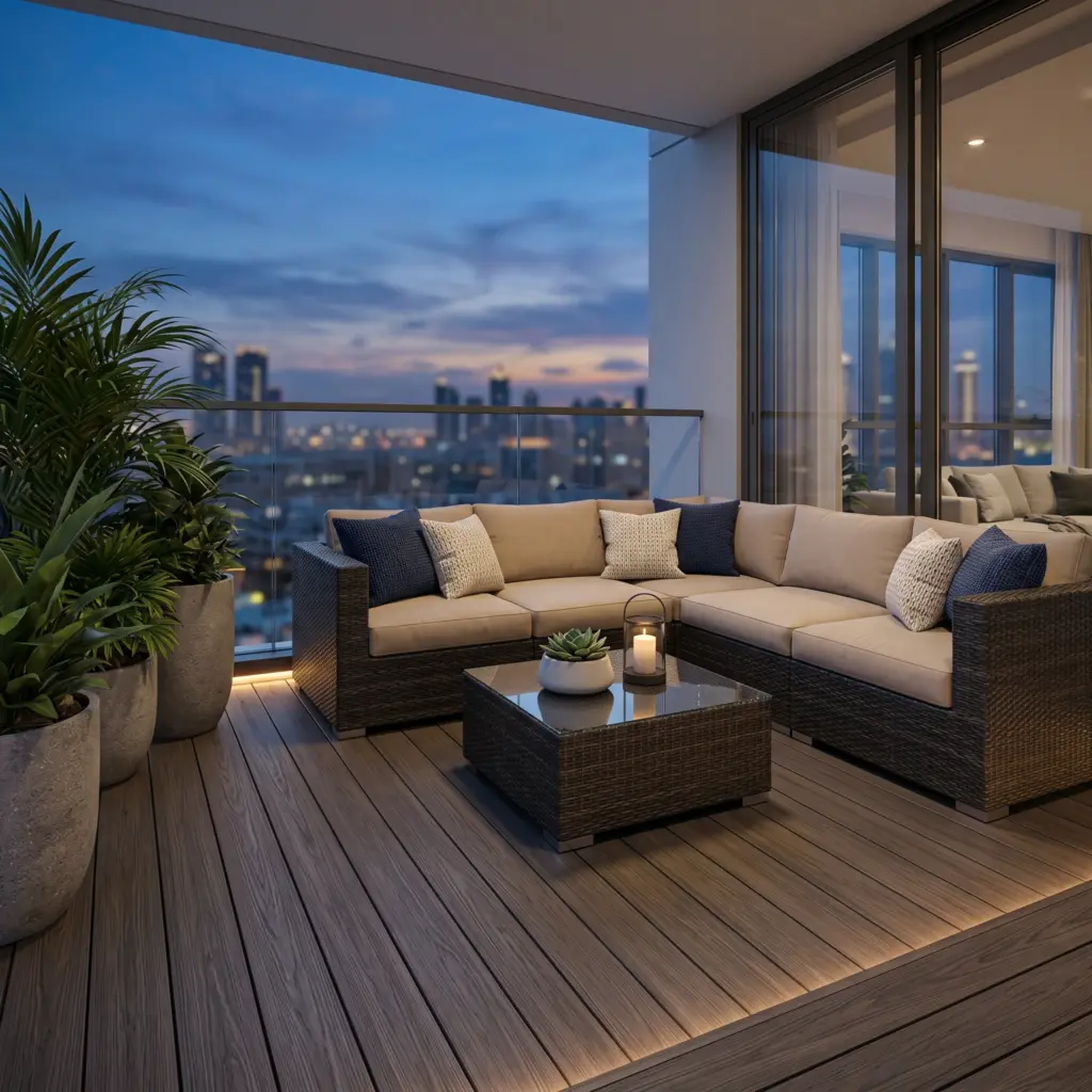 Private urban oasis created through apartment renovation Dubai balcony upgrades.