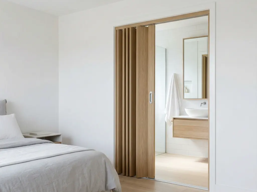 Lightweight and water-resistant PVC folding door used as a stylish room divider.