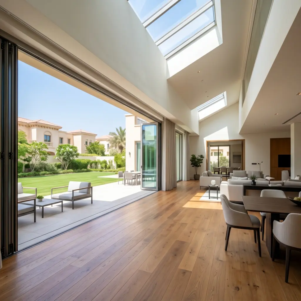An expanded interior living area seamlessly integrated into a villa renovation Dubai project.