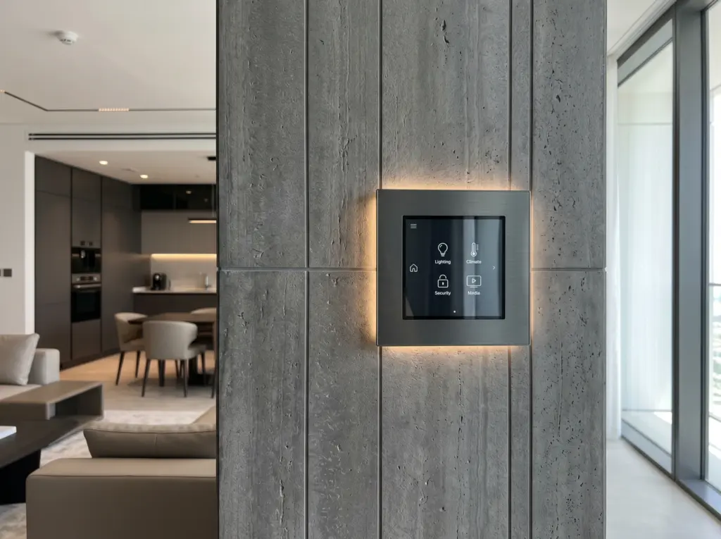 Integrated home automation system featured in our apartment renovation Dubai services.