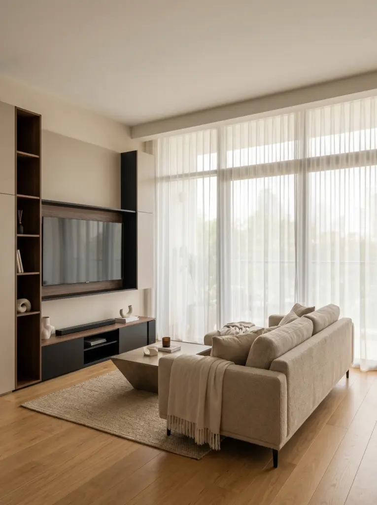 Elegant smart window treatments in a modern living space