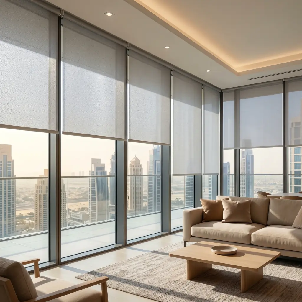 Specialized reflective coatings blocking thermal transfer inside a high rise apartment.