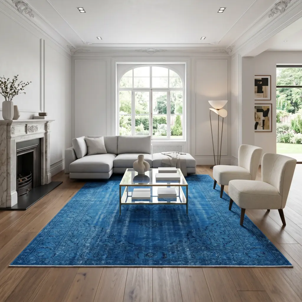 Stunning transitional floor art created by vintage and overdyed handmade rugs Dubai.