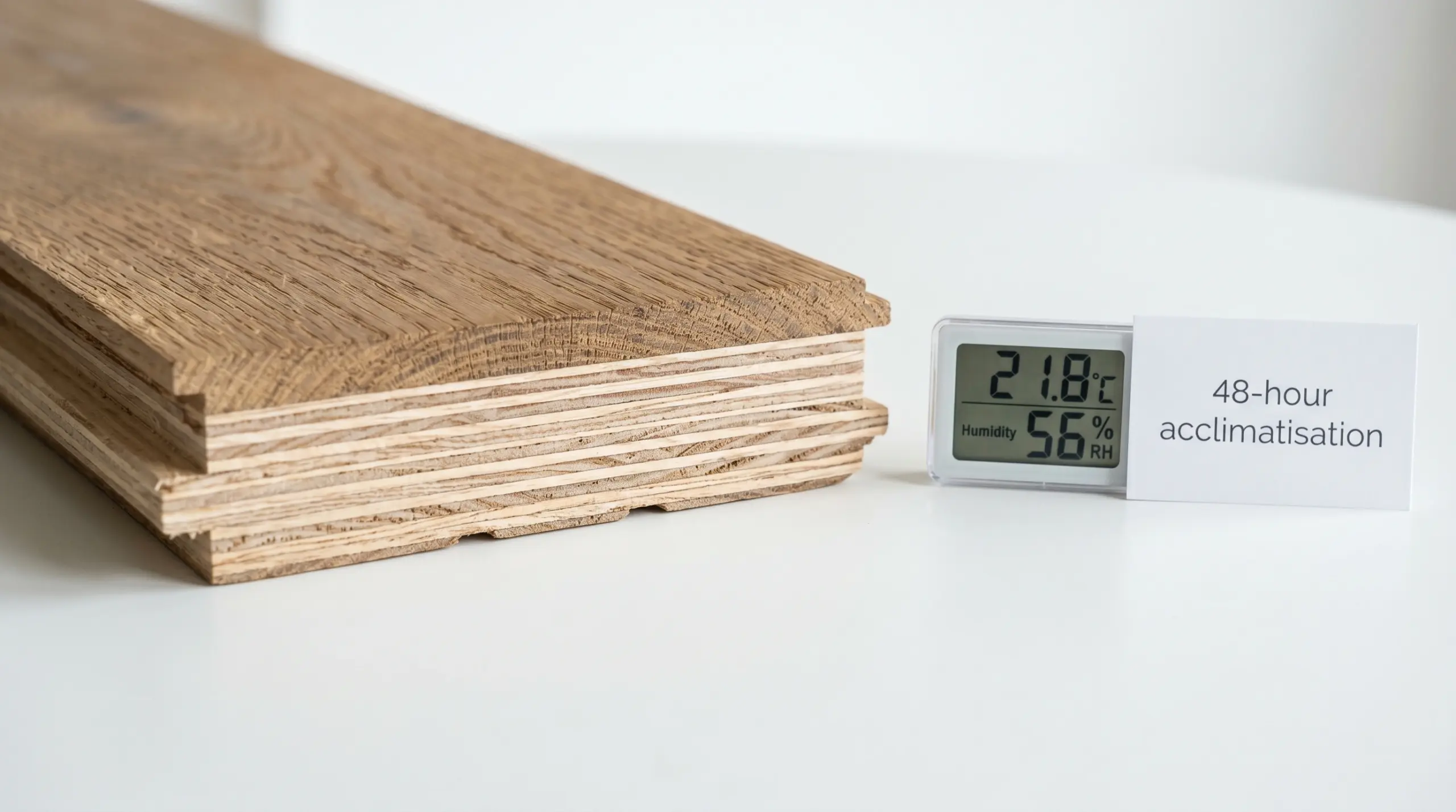 Close-up of engineered wood flooring layers suitable for Dubai humidity and air-conditioning cycles