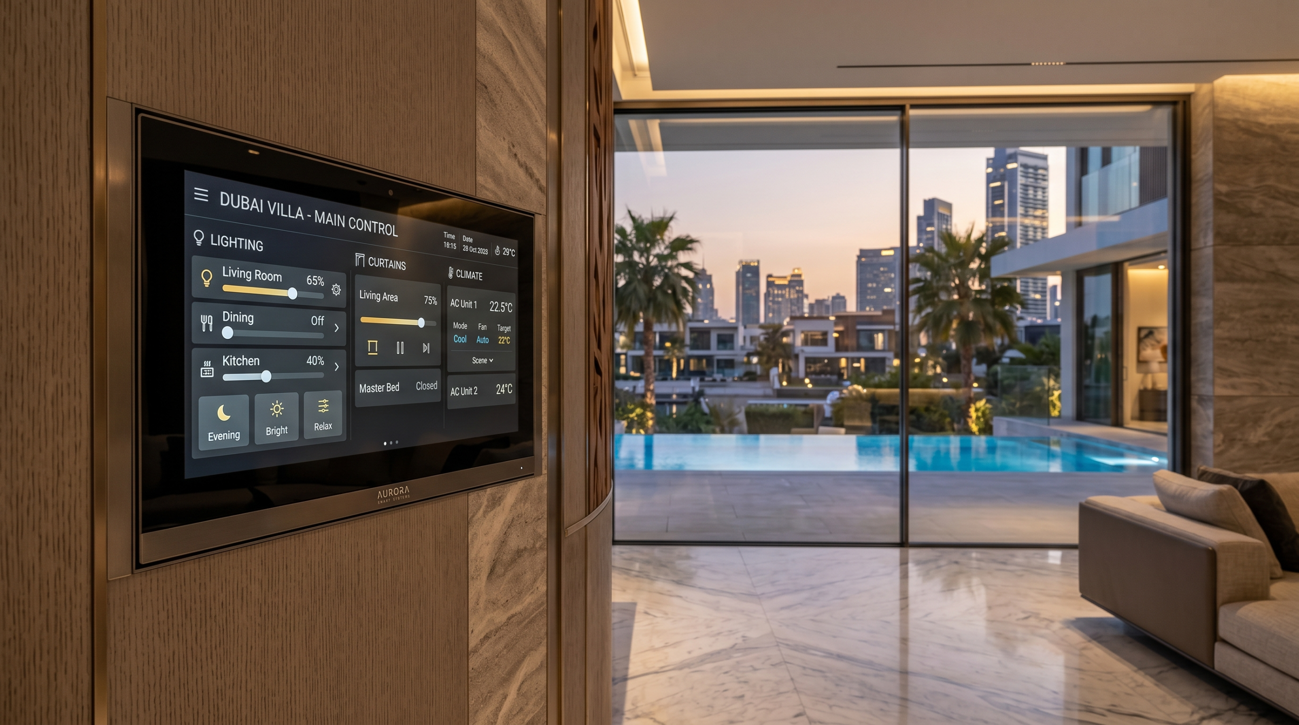 Smart home control panel Dubai villa integrated automation system