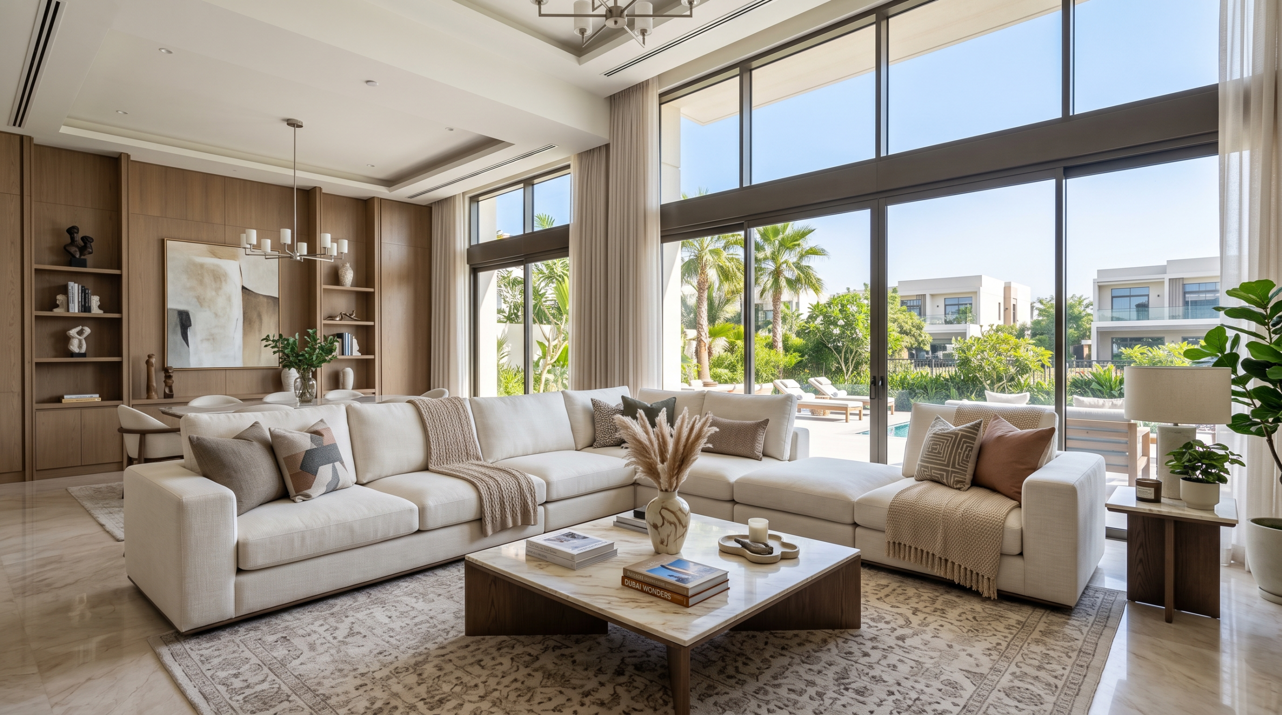 Custom furniture Dubai villa living room with tailored sofa