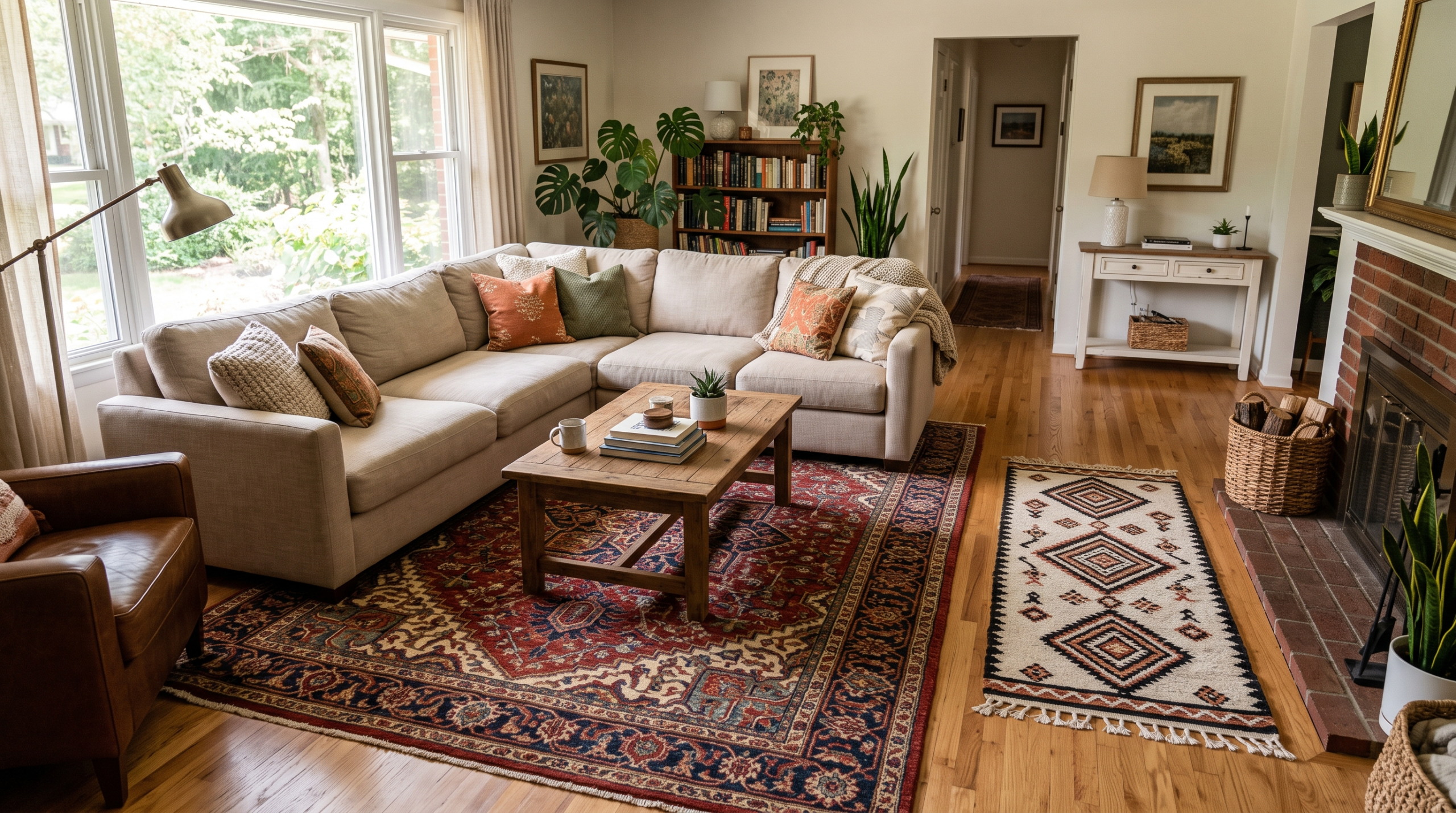 Luxury patterned rug complementing furniture in a Dubai villa living room