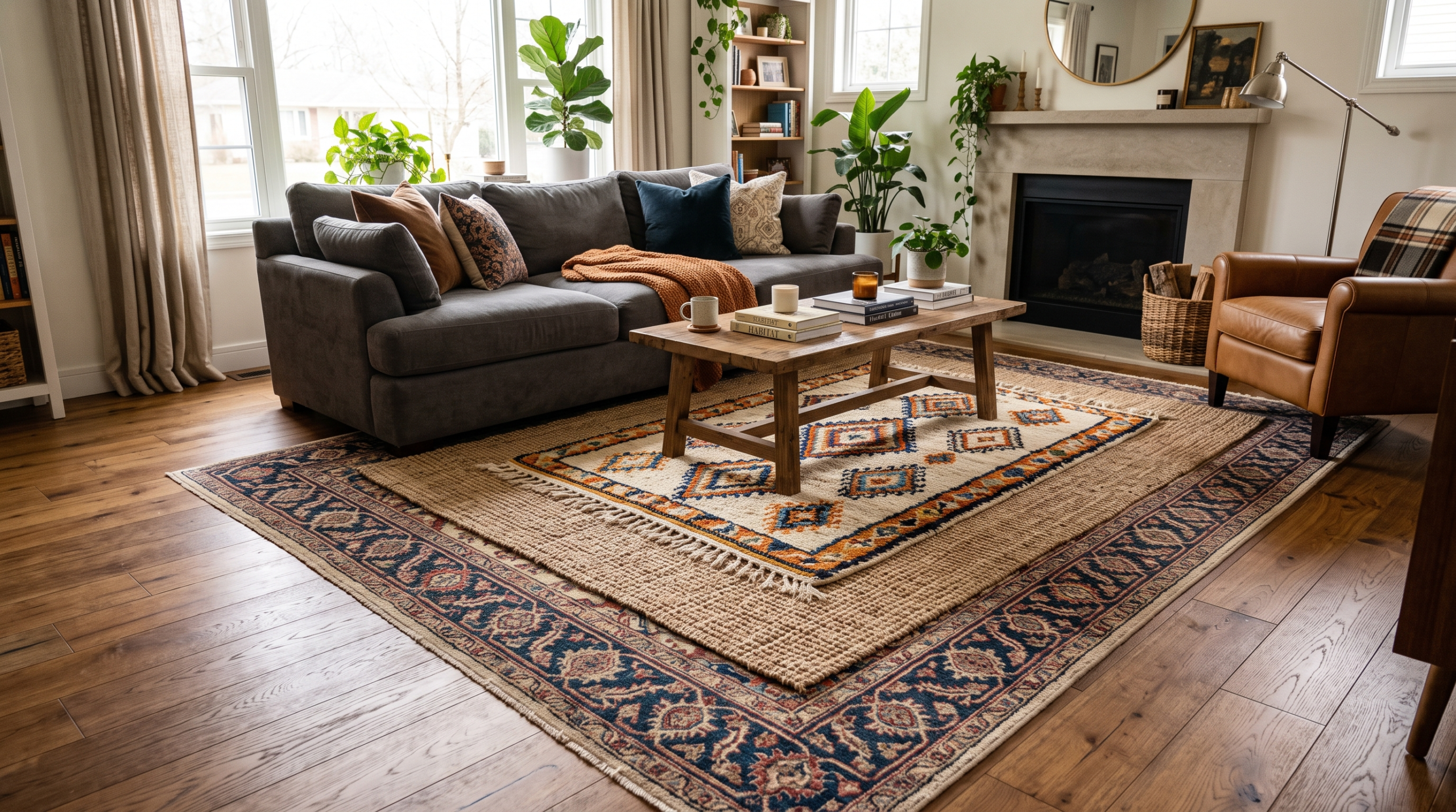 Neutral shaggy rug adding softness and texture to a contemporary living room