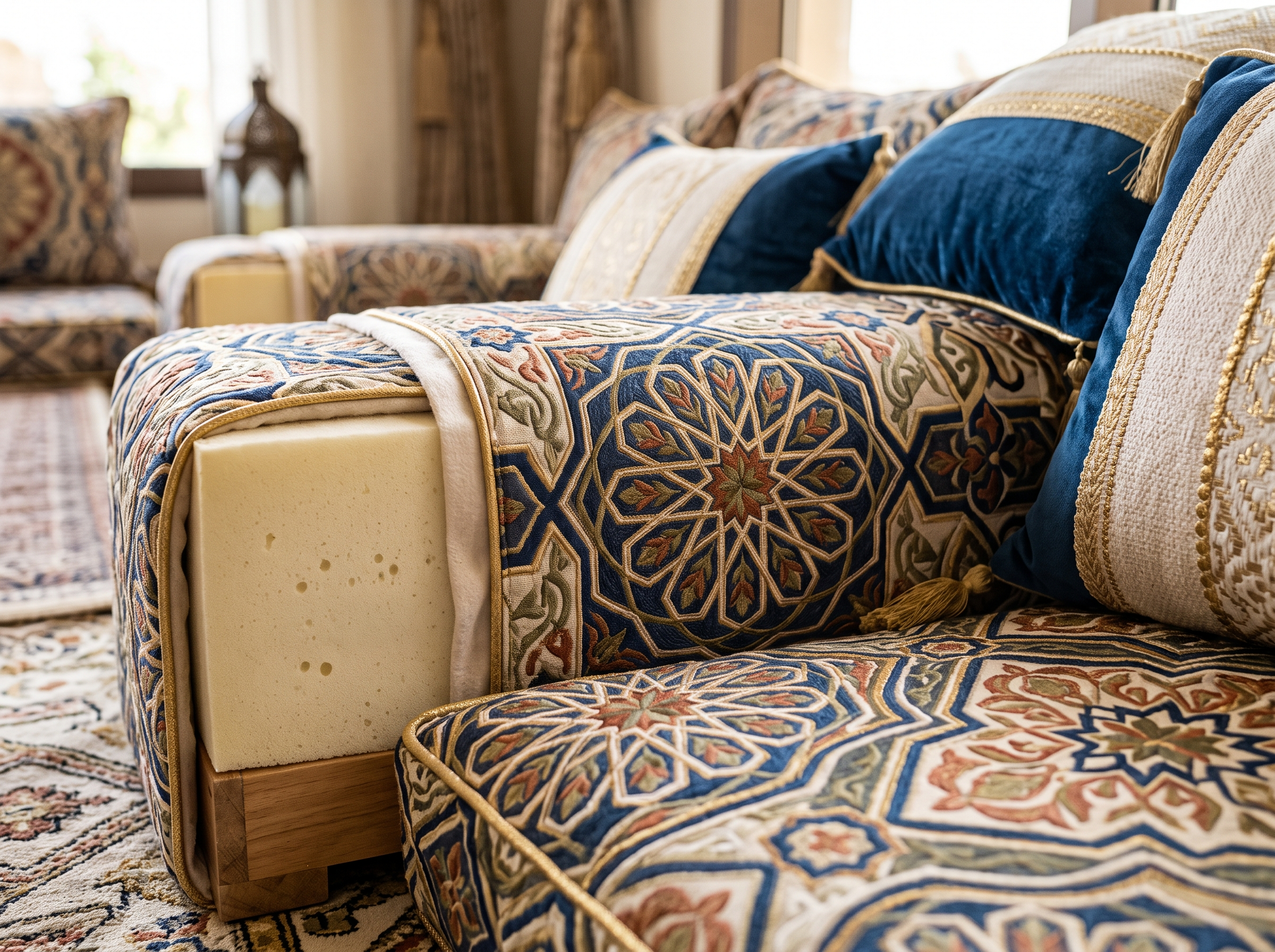 Floor seating design Dubai premium majlis cushions and fabrics