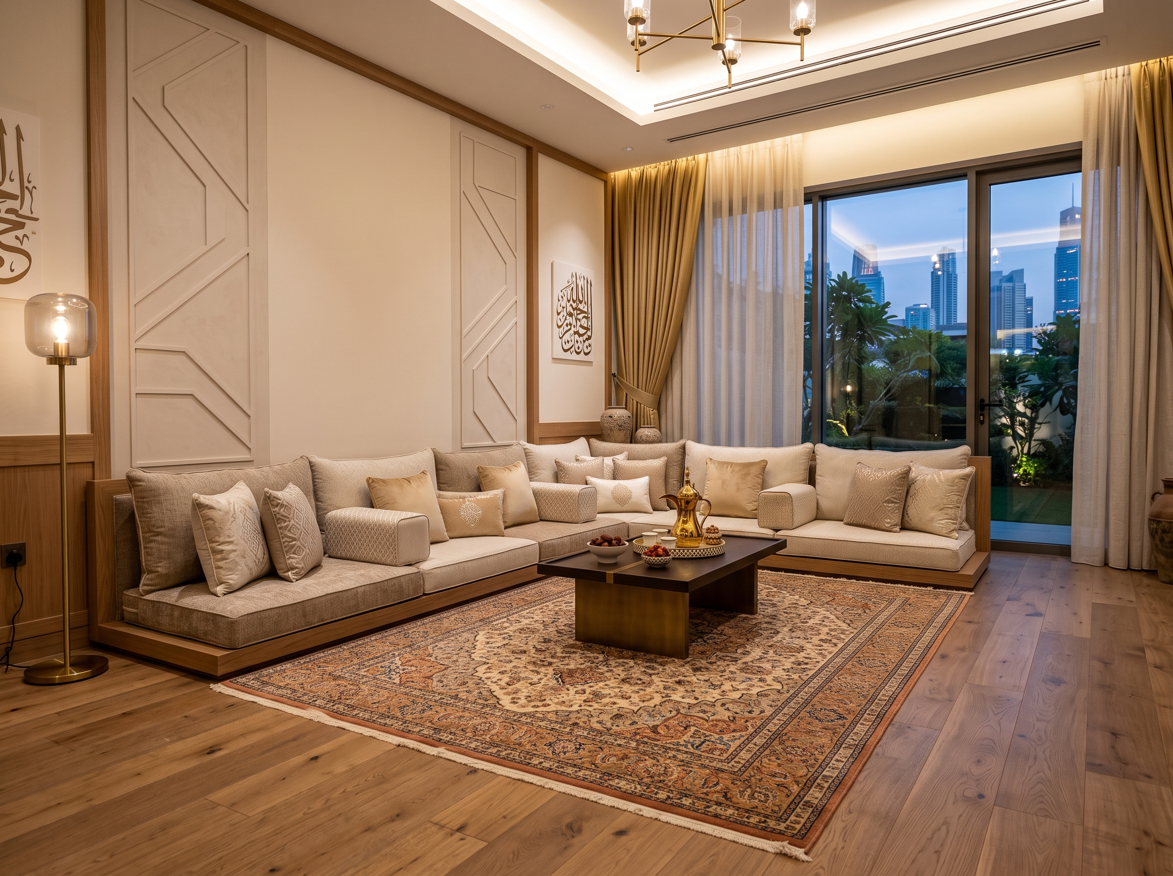 Modern custom Arabic majlis floor seating design in Dubai home